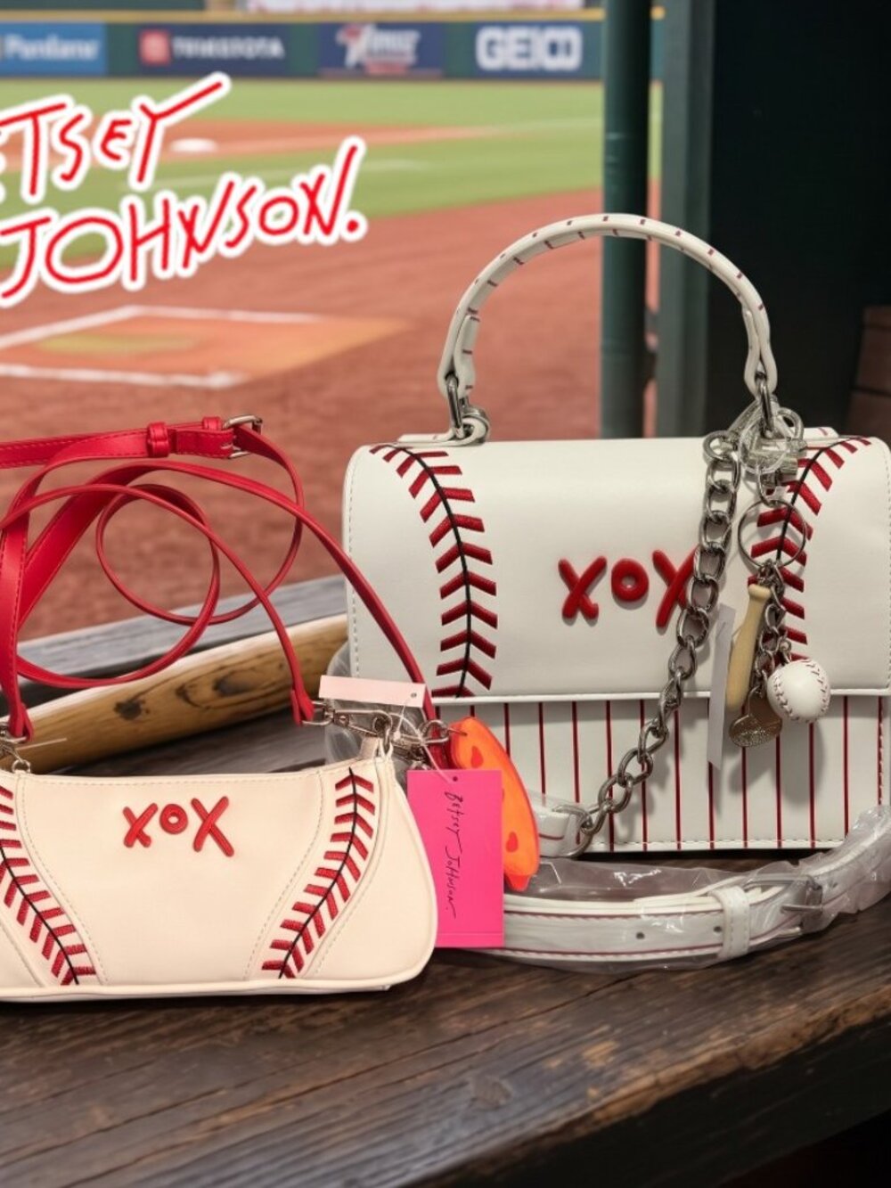 2026 Betsey Johnson "Home Run" KBaseball Shoulder Purse Bag BUNDLE (2 Purses)